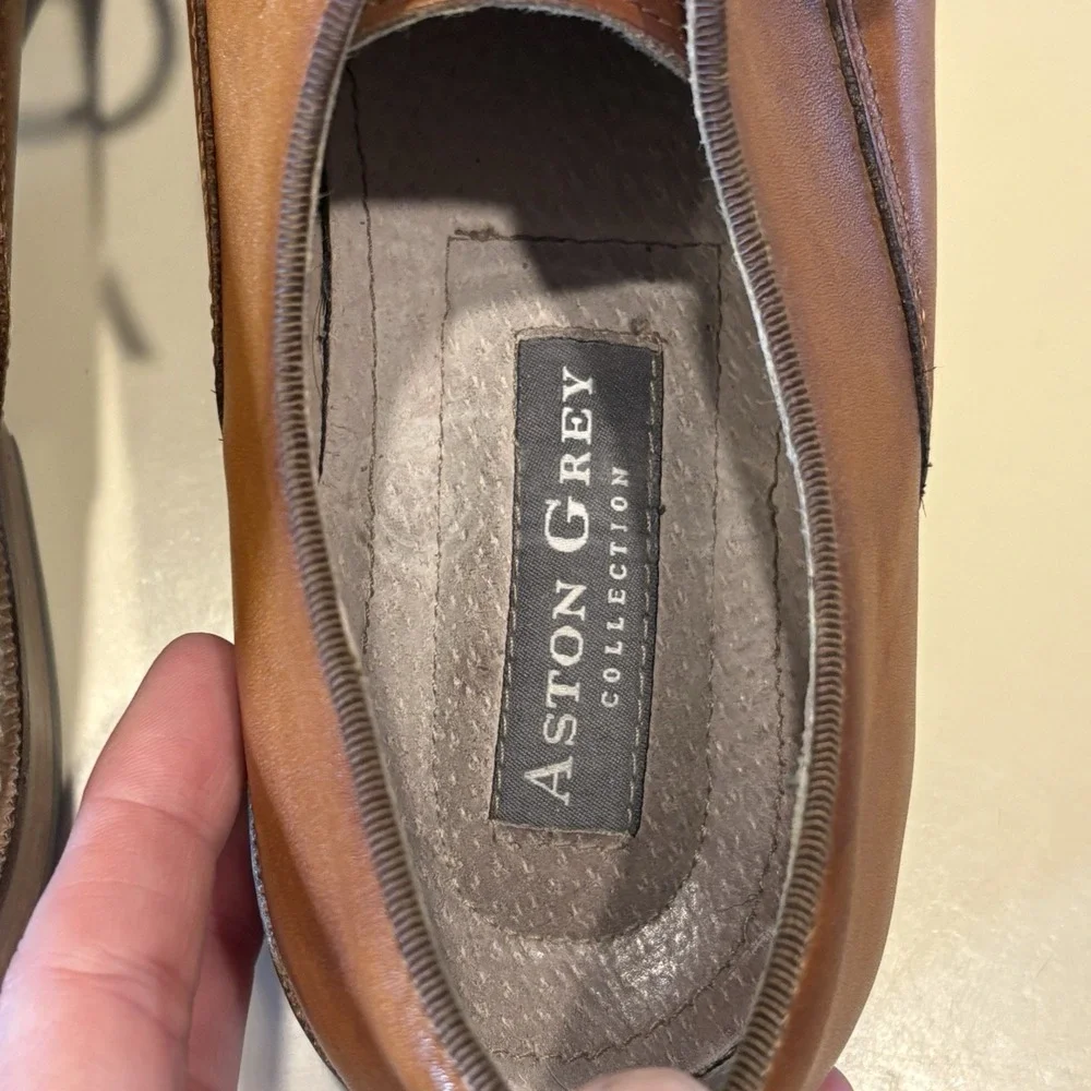 Aston Grey Collection Leu leather‎ oxford Men's Brown Dress Shoes Size 9